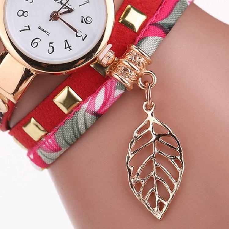 Leaf Pendant Quartz Bracelet Watch for Women - Brown 9