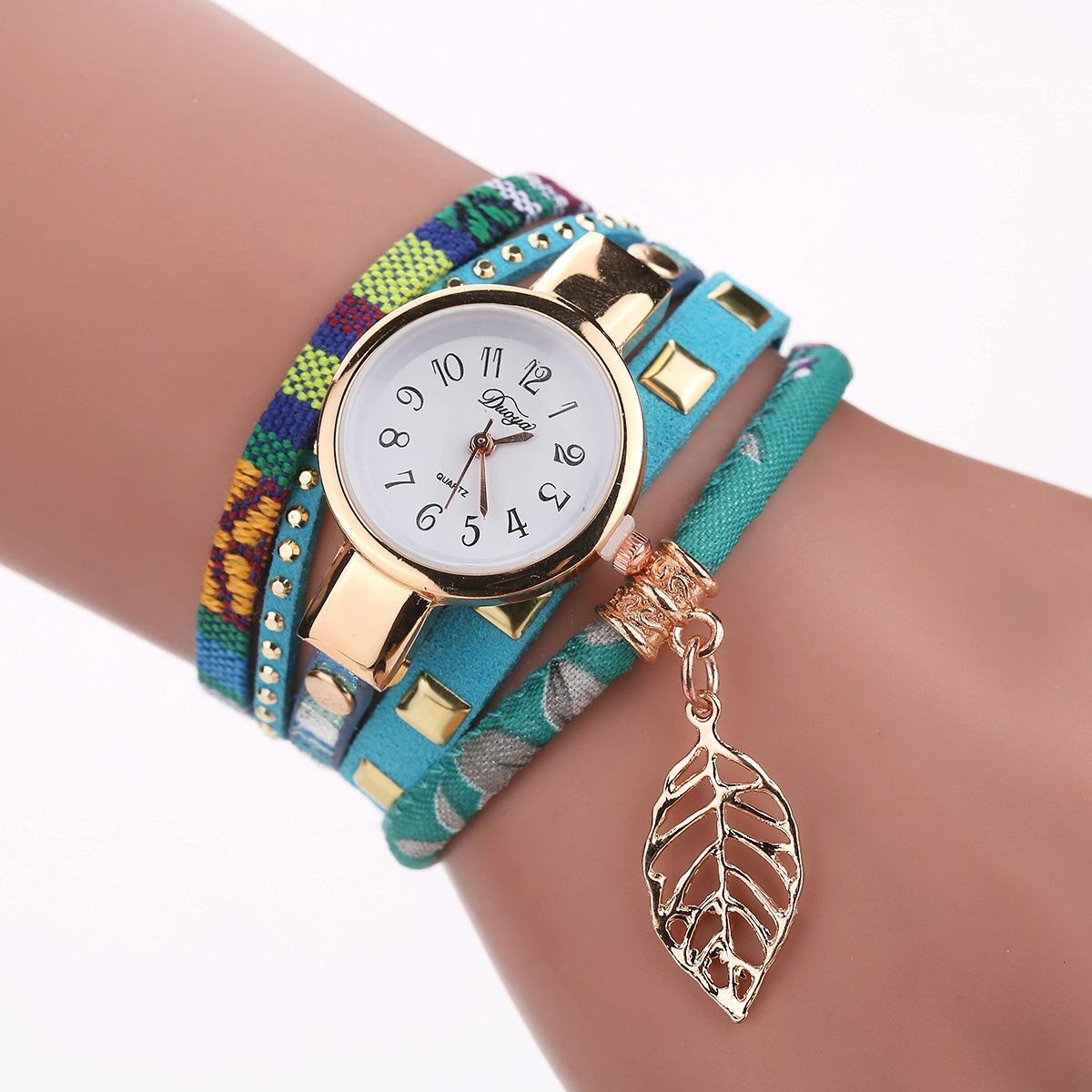 Leaf Pendant Quartz Bracelet Watch for Women - Brown 10