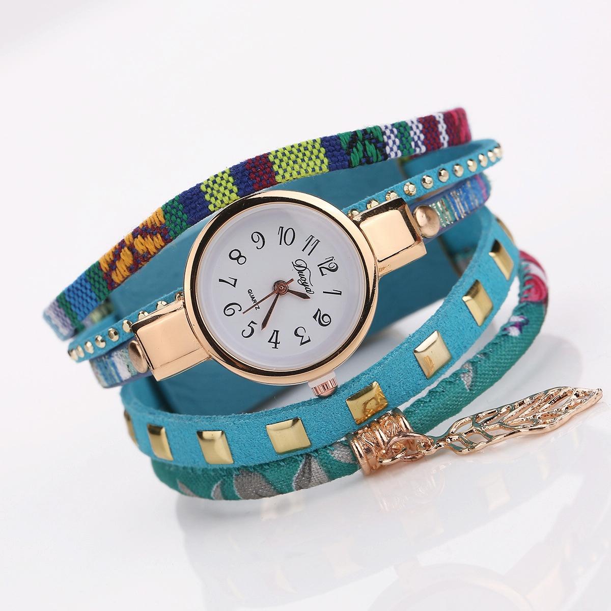 Leaf Pendant Quartz Bracelet Watch for Women - Brown 11