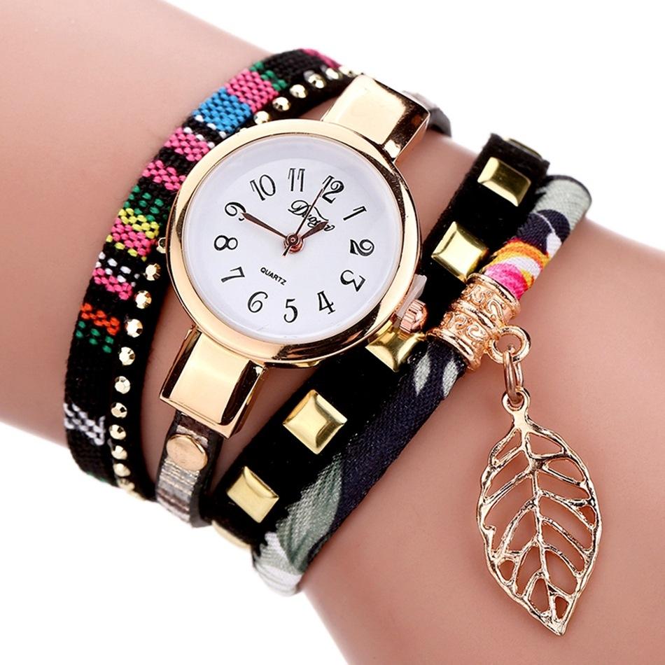 Leaf Pendant Quartz Bracelet Watch for Women - Brown 14