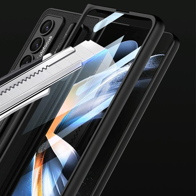 For Samsung Galaxy Z Fold4 5G Leather Case With Holder & Pen Slots - Thin & Shockproof - Carbon Fiber Texture 4