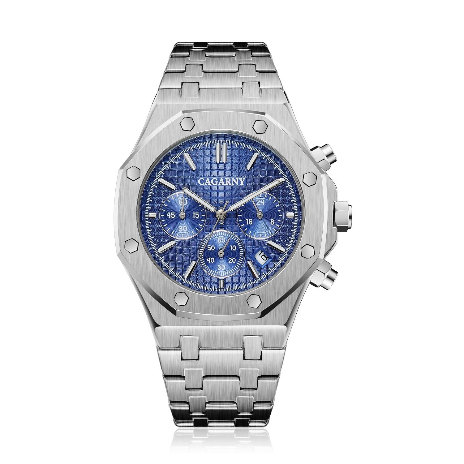 Men Simple Steel Quartz Watch with Band - 6835 - Silver + Blue