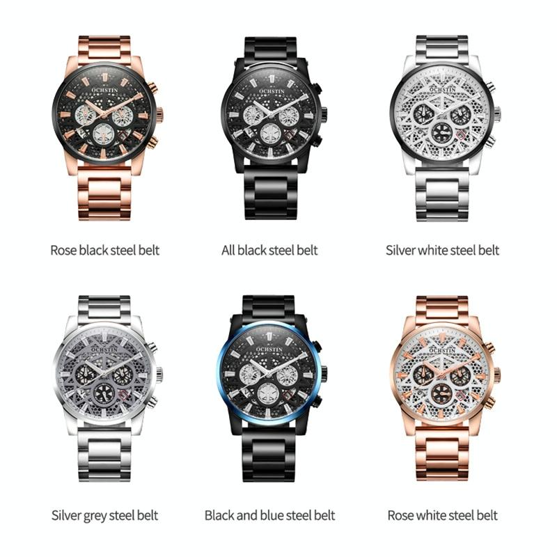 Waterproof Multifunctional Men Watch with Quartz Movement and Steel Strap - Black Blue