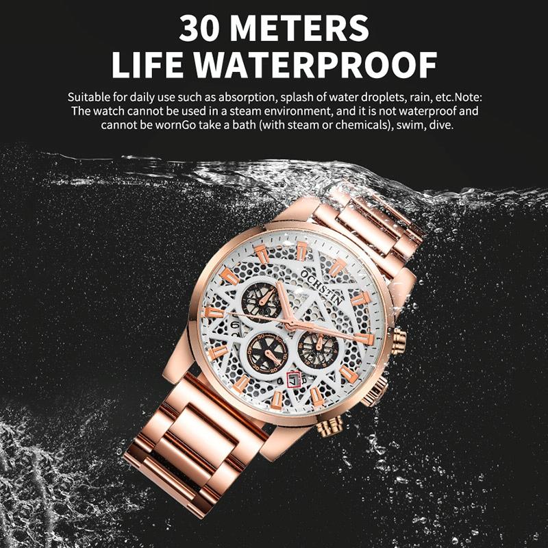 Waterproof Multifunctional Men Watch with Quartz Movement and Steel Strap - Black Blue 4