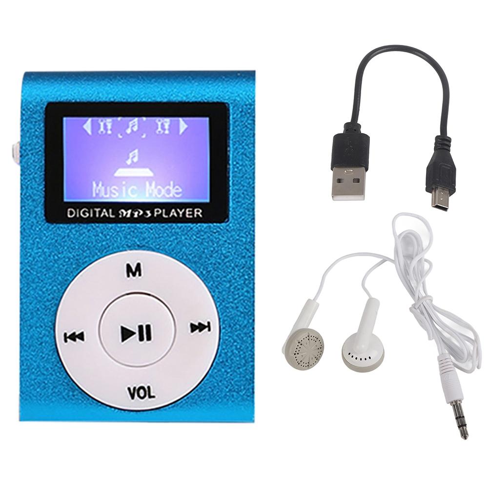 Metal Mini Mp3 Player With Screen Earphone+Cable - Blue 13