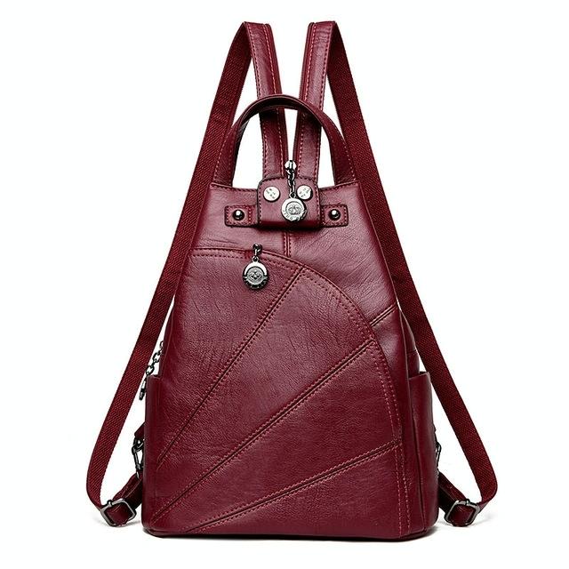 Women Leather Backpack - Secure & Stylish - Wine Red 3