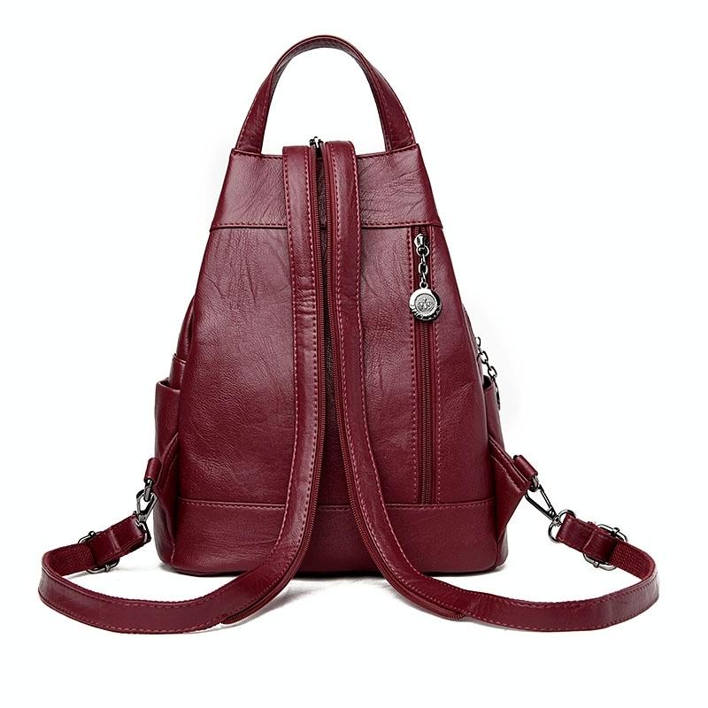 Women Leather Backpack - Secure & Stylish - Wine Red 4