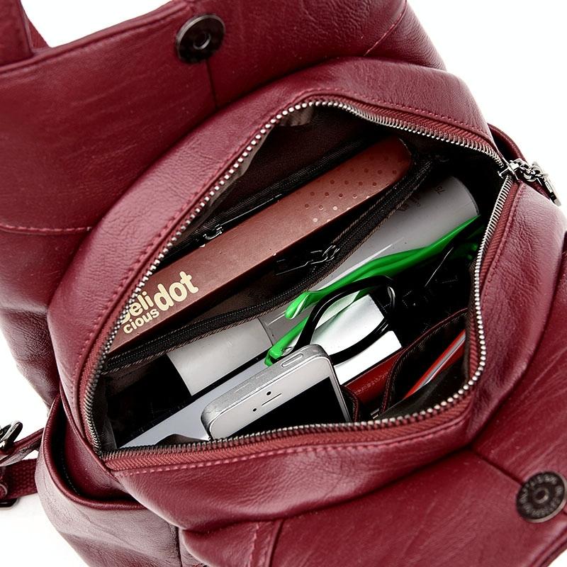 Women Leather Backpack - Secure & Stylish - Wine Red 12