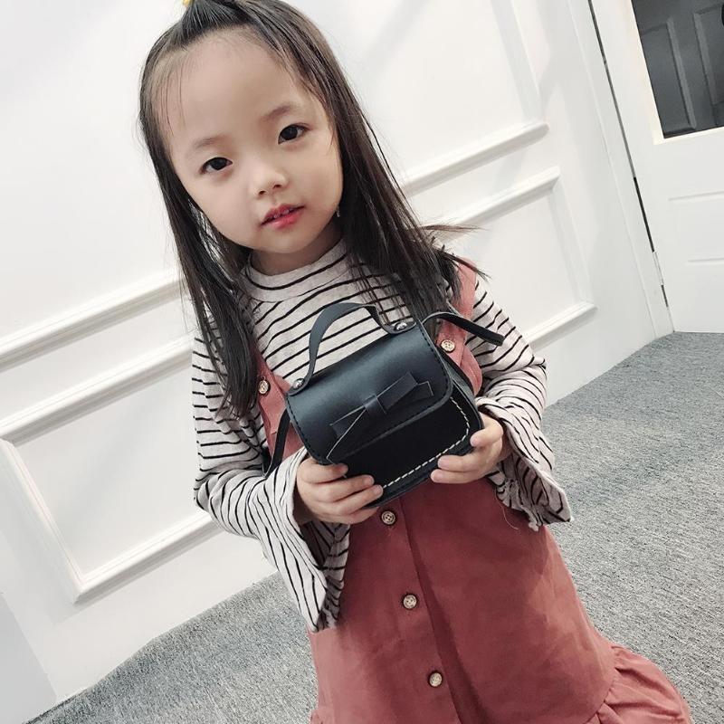 Mini Bowknot Pu Leather Baby Girls Messenger Bag - Beige 12