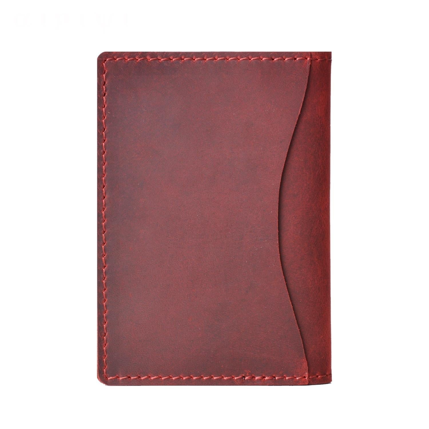 Minimalist Cowhide Card Holder Compact Wallet For Bank & Membership Cards - Wine Red 9