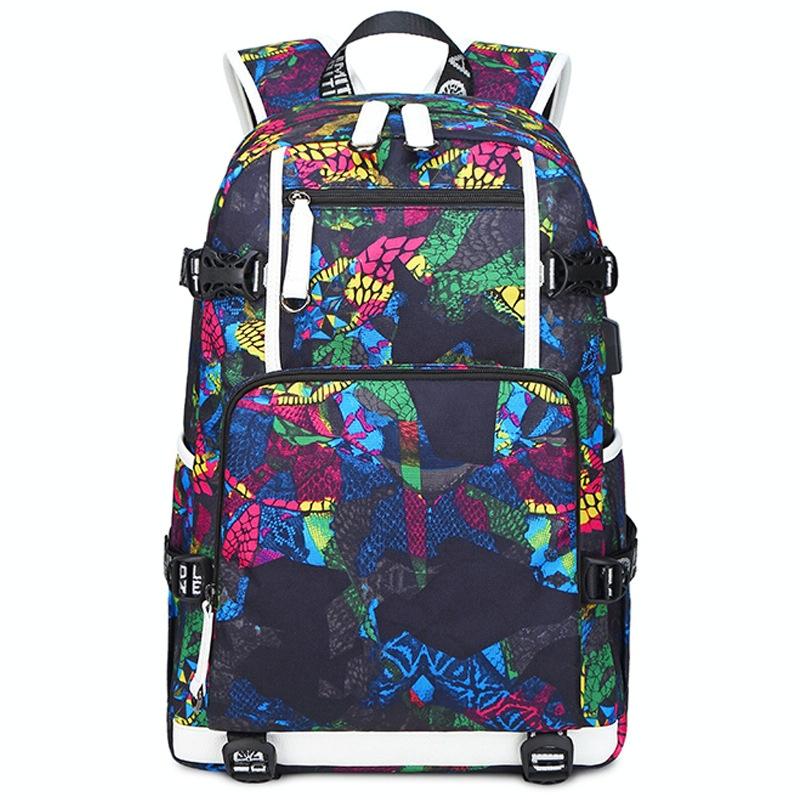 Student Waterproof Printed Backpack - Black Skin 10