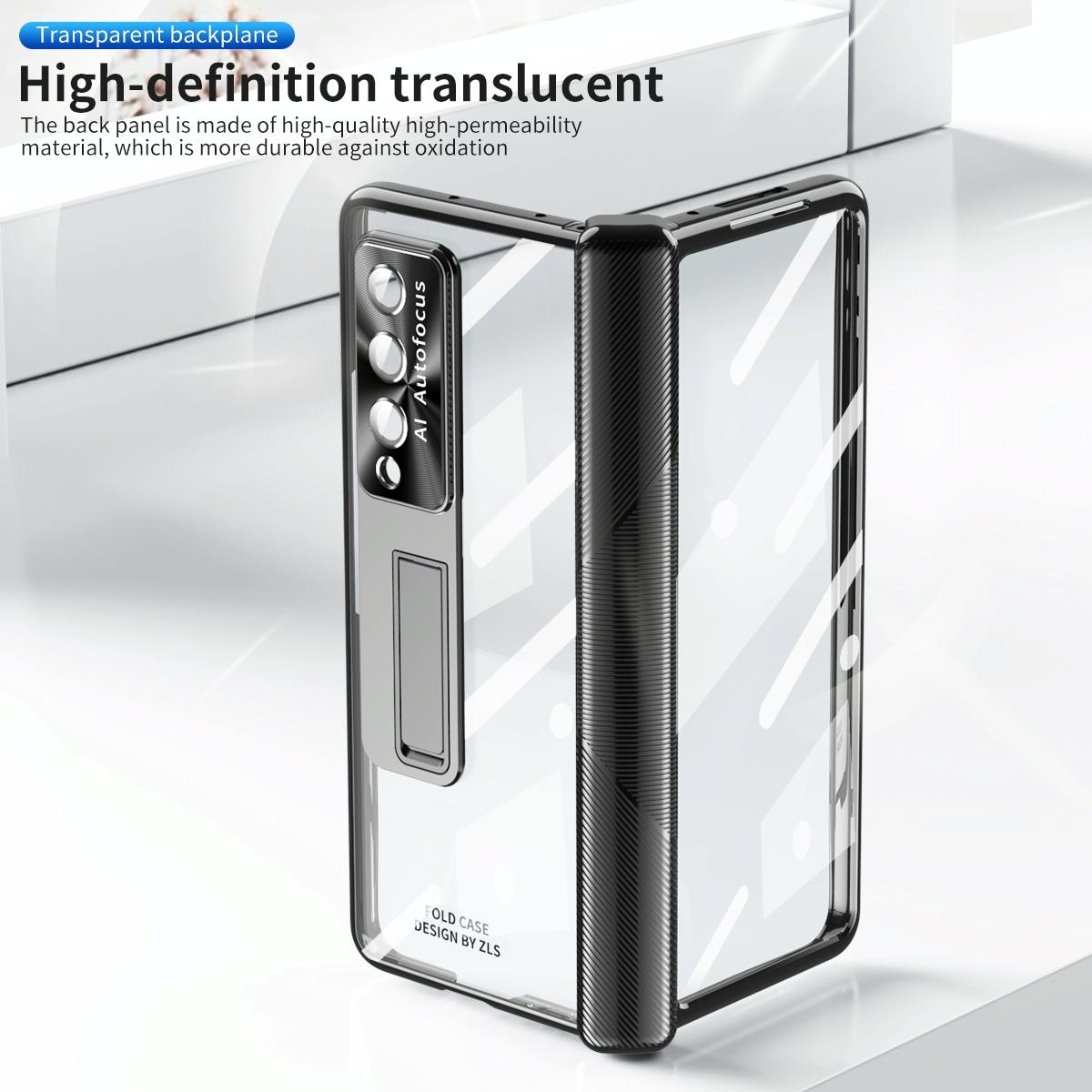 For Samsung Galaxy Z Fold4 5G Magnetic Phone Case With Holder - Plating Finish - Blue 3