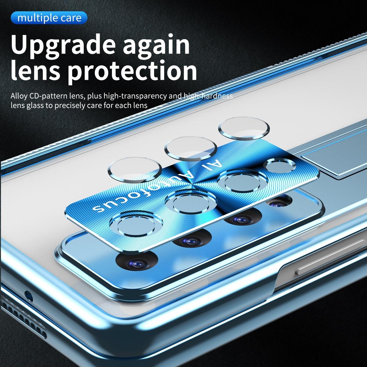 For Samsung Galaxy Z Fold4 5G Magnetic Phone Case With Holder - Plating Finish - Blue 12