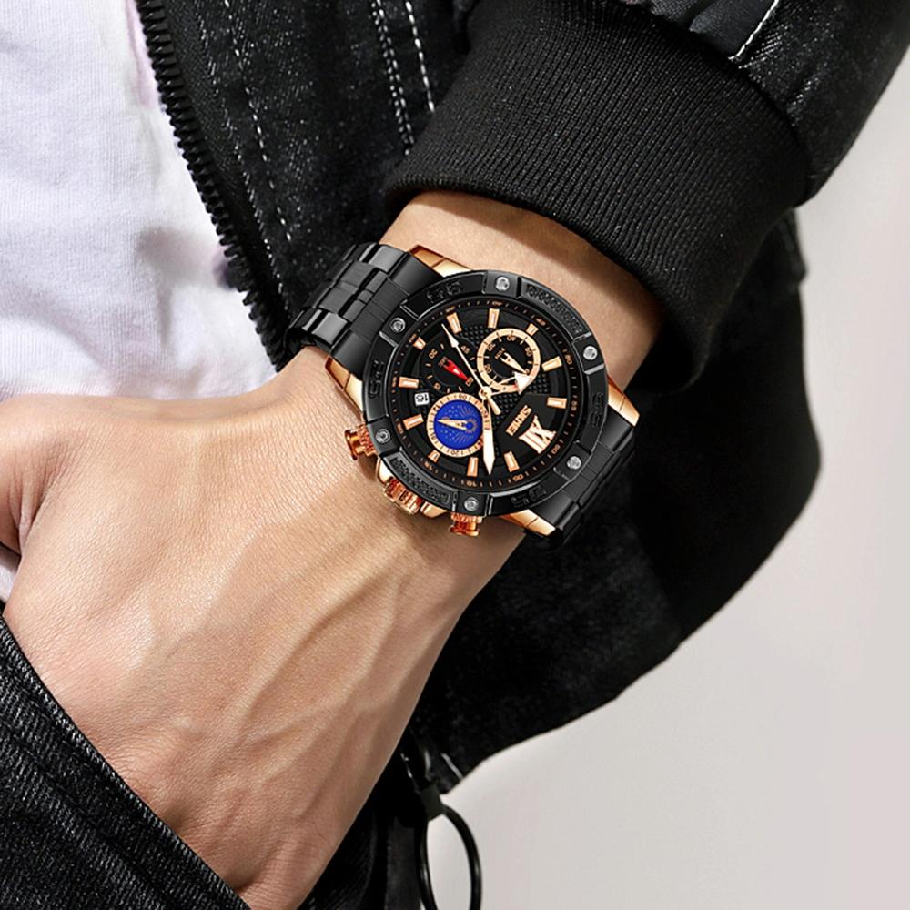 Stainless Steel Men Moonphase Quartz Watch with Strap - Silver 5