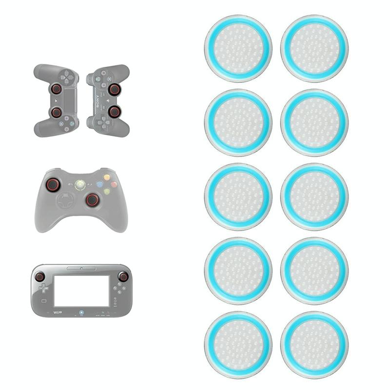 10-piece Luminous Gamepad Button Caps for Ps5 / Ps4 / Ps3 / Xbox one / 360 / Pro / Series x / s - Black Light Blue 8