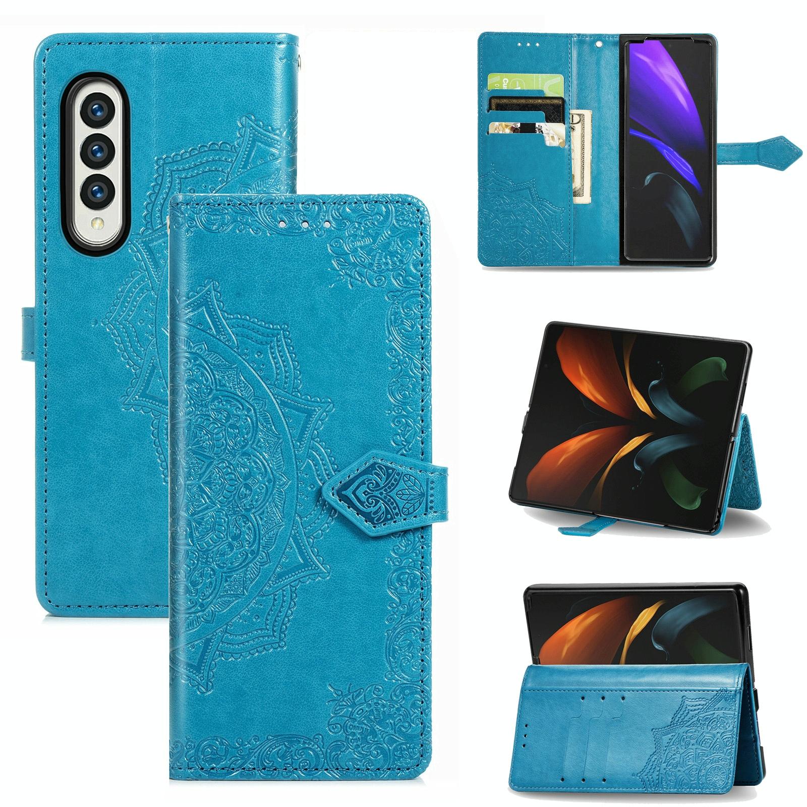 For Samsung Galaxy Z Fold4 5G Embossed Mandala Leather Phone Case - Gray