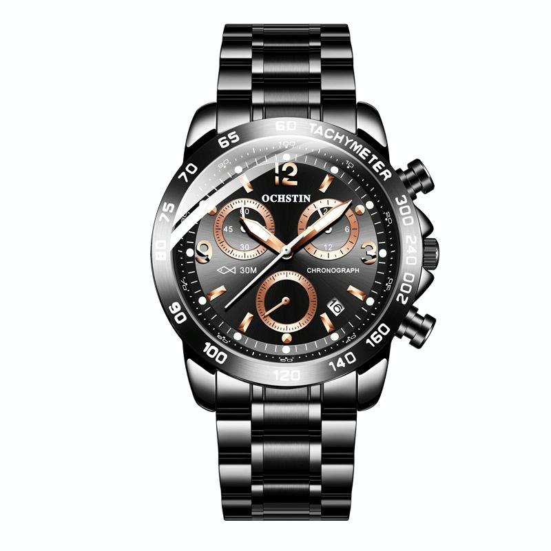 Waterproof Luminous Men Watch with Steel Strap - Black 02