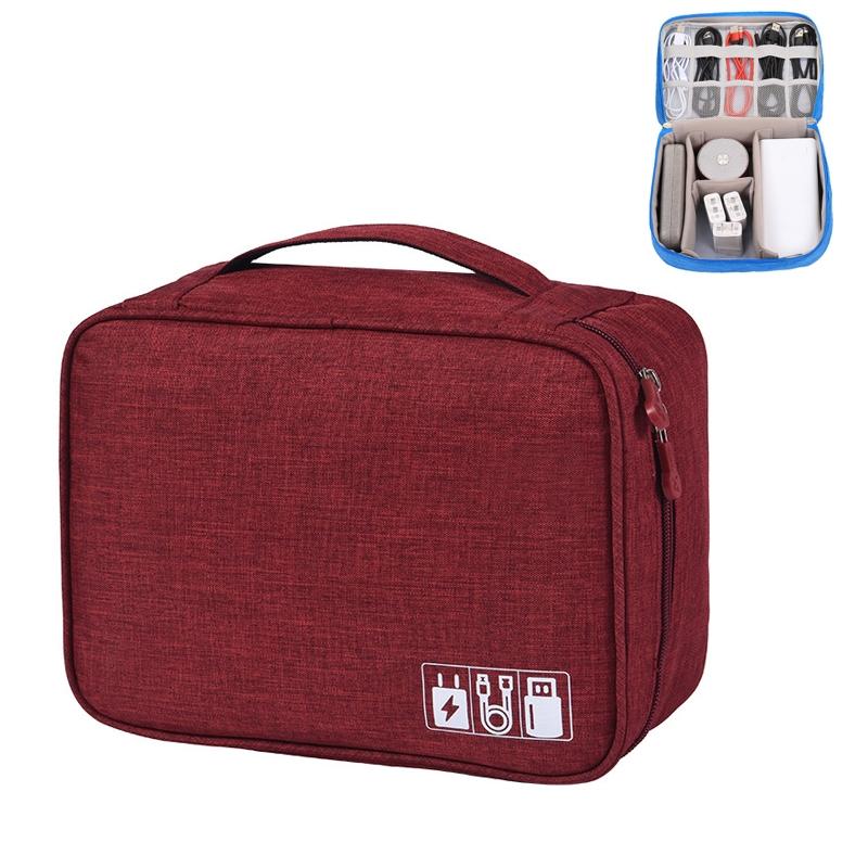 Versatile Cationic Digital Storage Bag for Data Cables - Wine Red 13