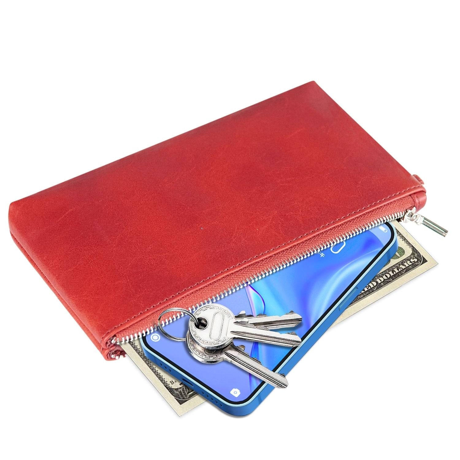 Retro Leather Clutch Bag with Zipper - 6 Inch - Brown 4