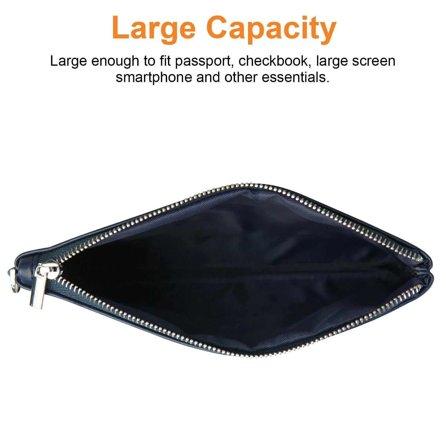 Retro Leather Clutch Bag with Zipper - 6 Inch - Brown 12