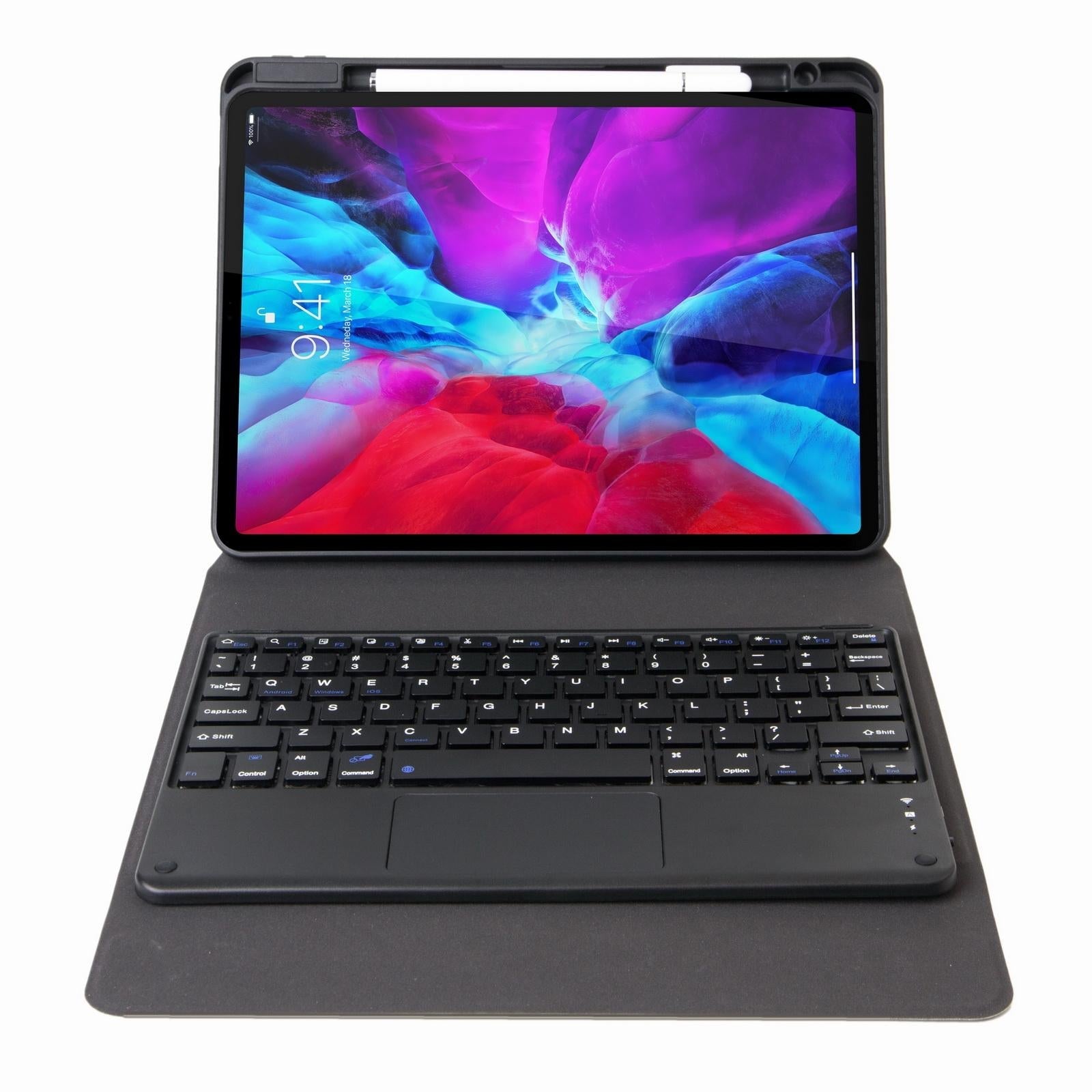 Bluetooth Keyboard Leather Case For Ipad 9.7 2018 / 2017 With Three-Fold Holder - Pink Blue 5