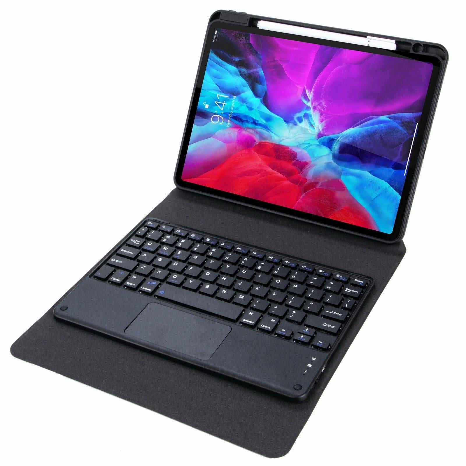 Bluetooth Keyboard Leather Case For Ipad 9.7 2018 / 2017 With Three-Fold Holder - Pink Blue 6
