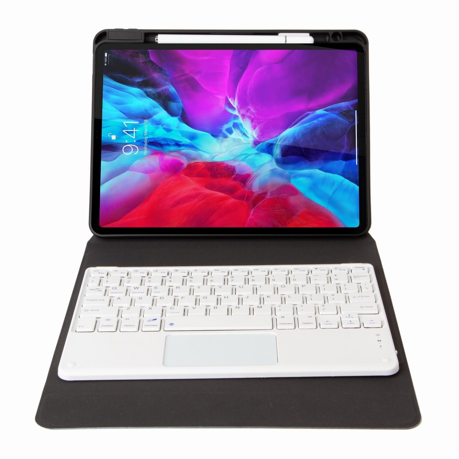 Bluetooth Keyboard Leather Case For Ipad 9.7 2018 / 2017 With Three-Fold Holder - Pink Blue 10