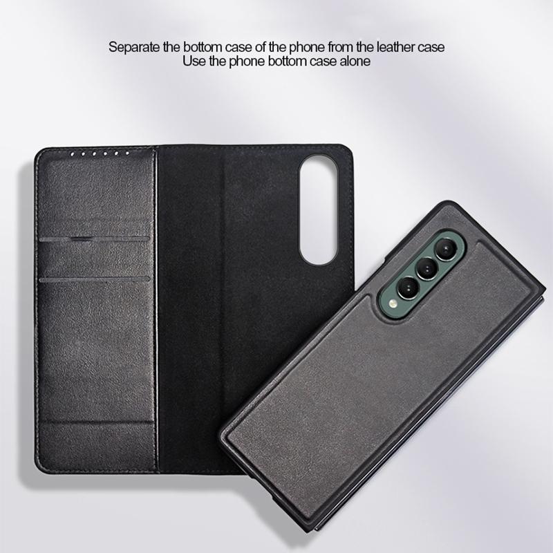 For Samsung Galaxy Z Fold4 5G Foldable Leather Phone Case - Horizontal Flip - Fiber Brown 3