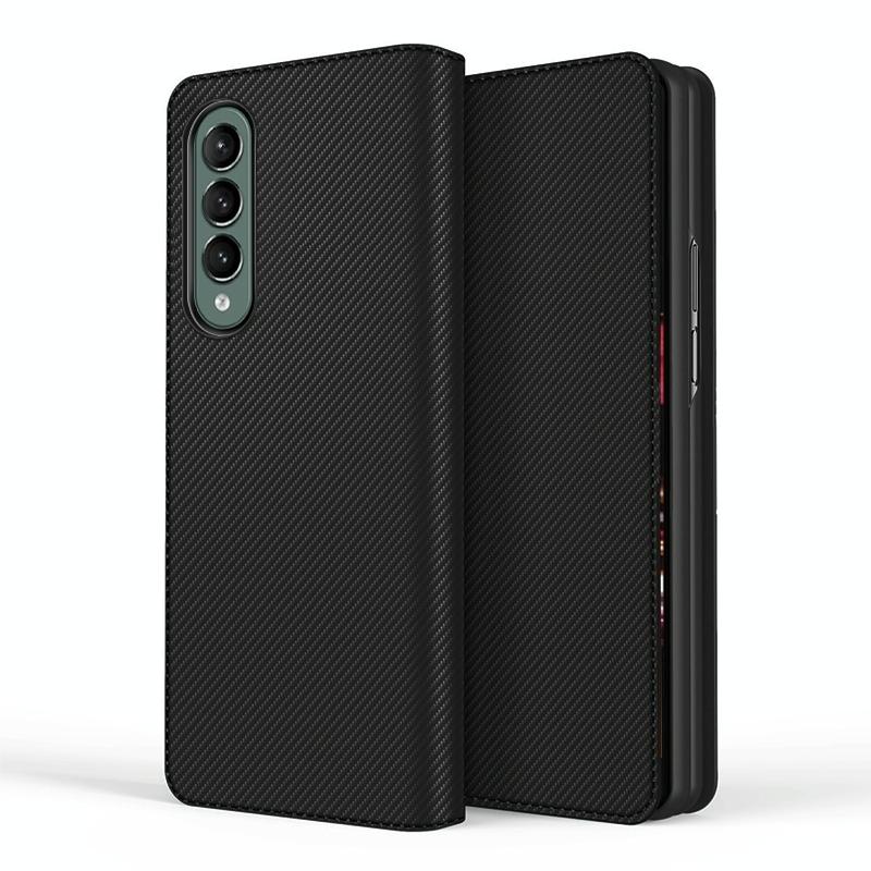 For Samsung Galaxy Z Fold4 5G Foldable Leather Phone Case - Horizontal Flip - Fiber Brown 8