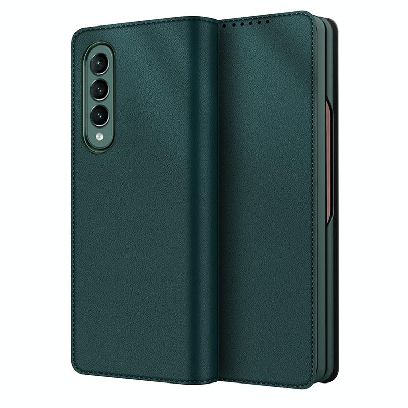 For Samsung Galaxy Z Fold4 5G Foldable Leather Phone Case - Horizontal Flip - Fiber Brown 9