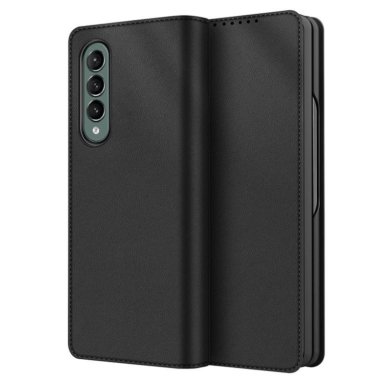 For Samsung Galaxy Z Fold4 5G Foldable Leather Phone Case - Horizontal Flip - Fiber Brown 11