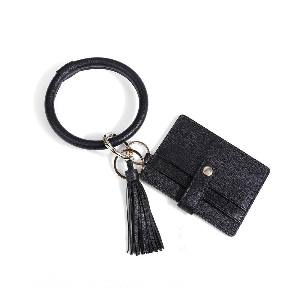 Pu Leather Wrist Ring Key Chain Coin Purse Black - Black Snake 10