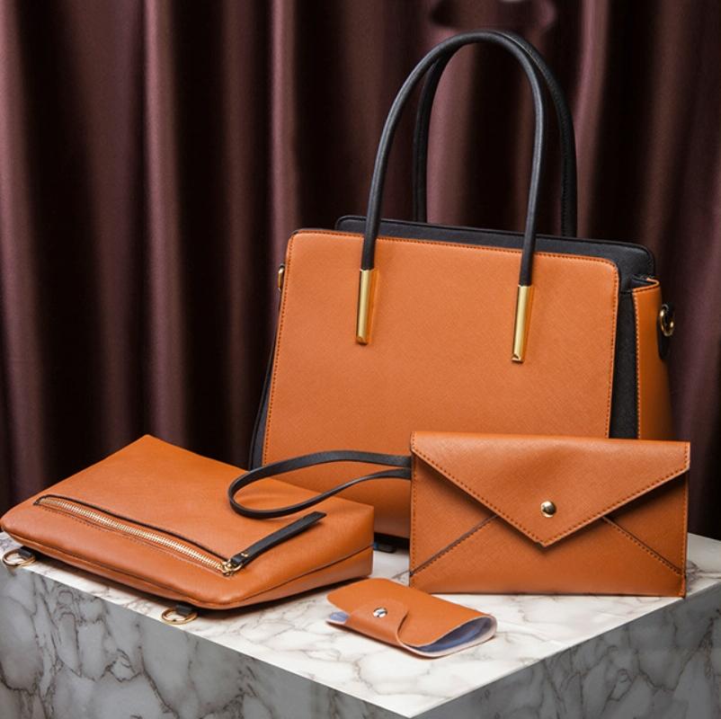 Large Capacity 4-in-1 Messenger Handbag with Fashionable Colour Block Design - Brown 3
