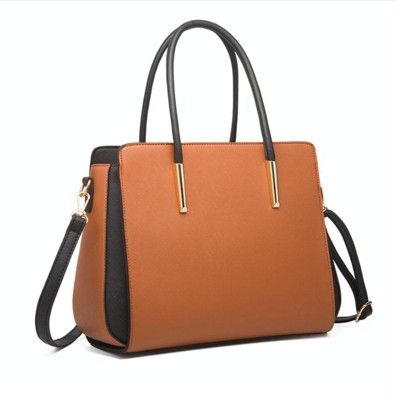 Large Capacity 4-in-1 Messenger Handbag with Fashionable Colour Block Design - Brown 4