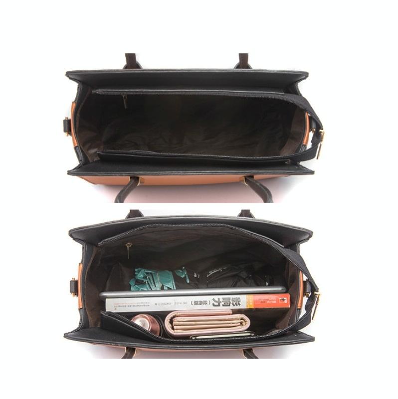 Large Capacity 4-in-1 Messenger Handbag with Fashionable Colour Block Design - Brown 10