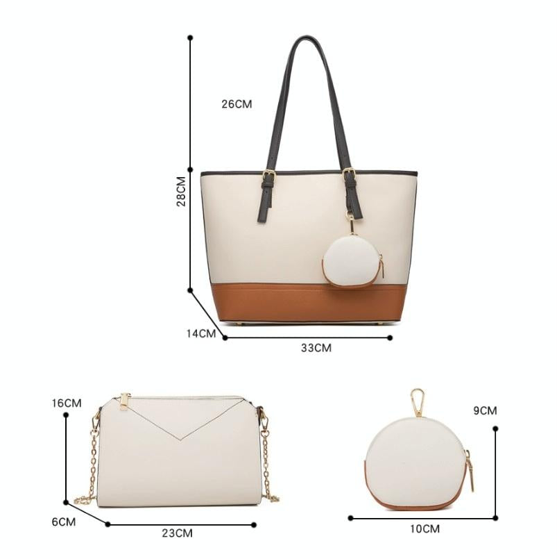 Large Capacity 4-in-1 Messenger Handbag with Fashionable Colour Block Design - Brown 13