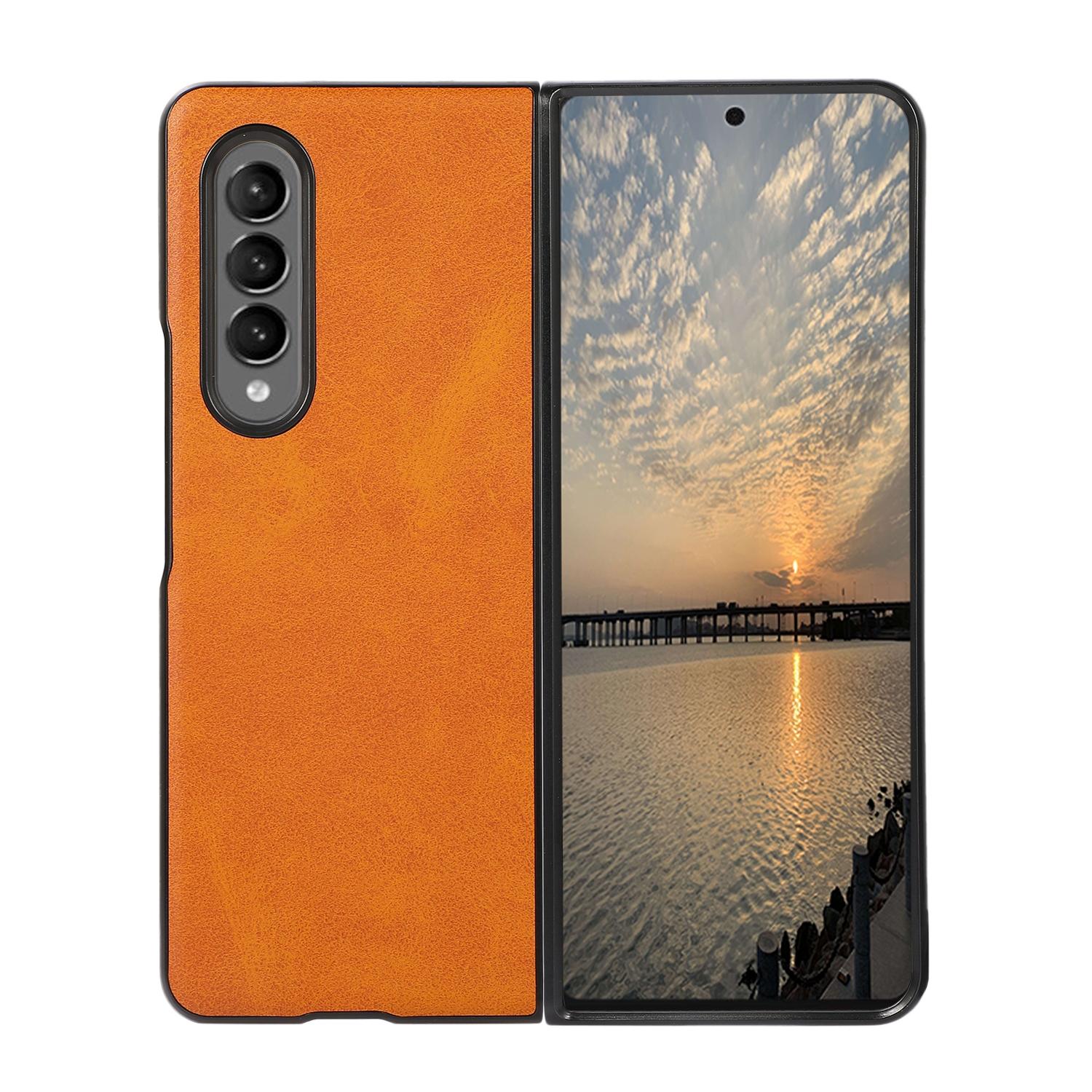 For Samsung Galaxy Z Fold4 5G Dual Tone Calf Texture Shockproof Case - Brown