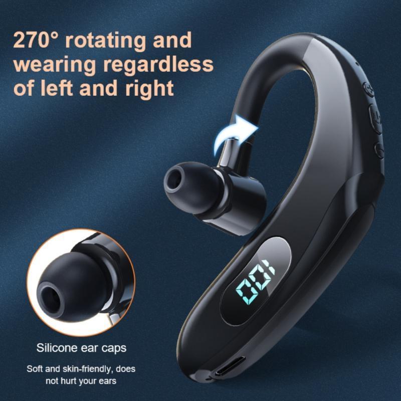 Wireless Bluetooth Earhook Earphones with Digital Display - Business Sports - Yellow 3