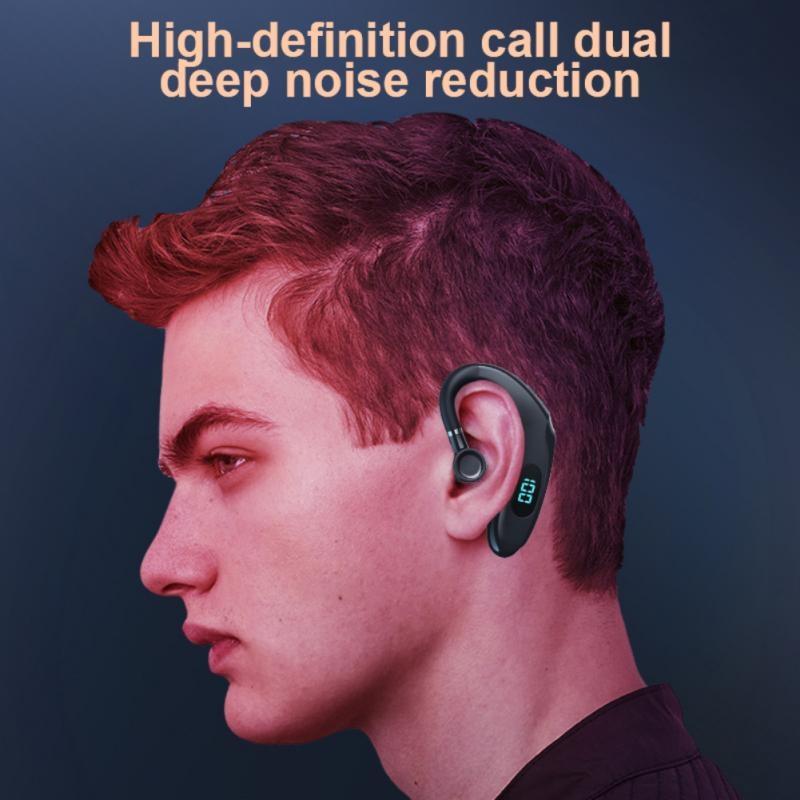 Wireless Bluetooth Earhook Earphones with Digital Display - Business Sports - Yellow 7