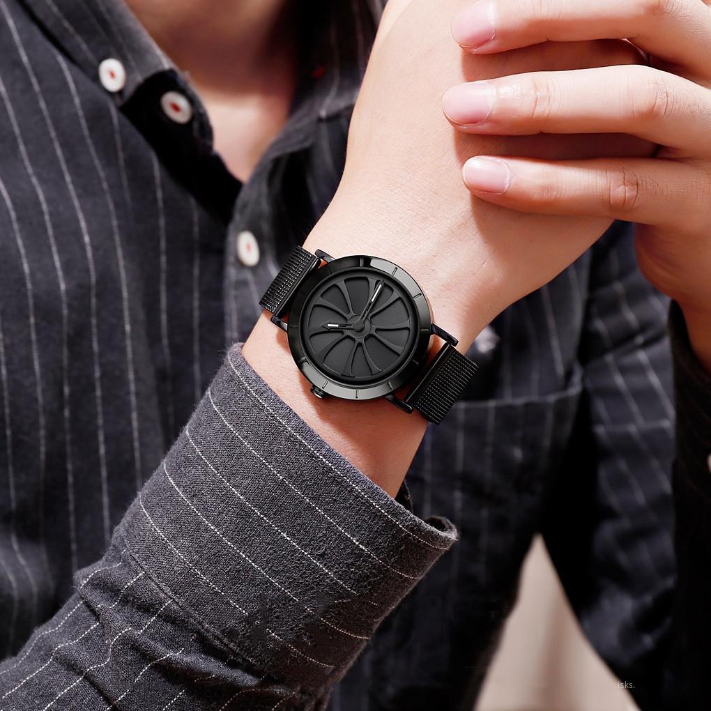 Stylish Skeleton Dial Waterproof Men Watch with Mesh Strap - Silver Black 8