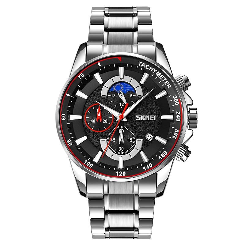 Stainless Steel Men Moonphase Watch with Date - Black 6