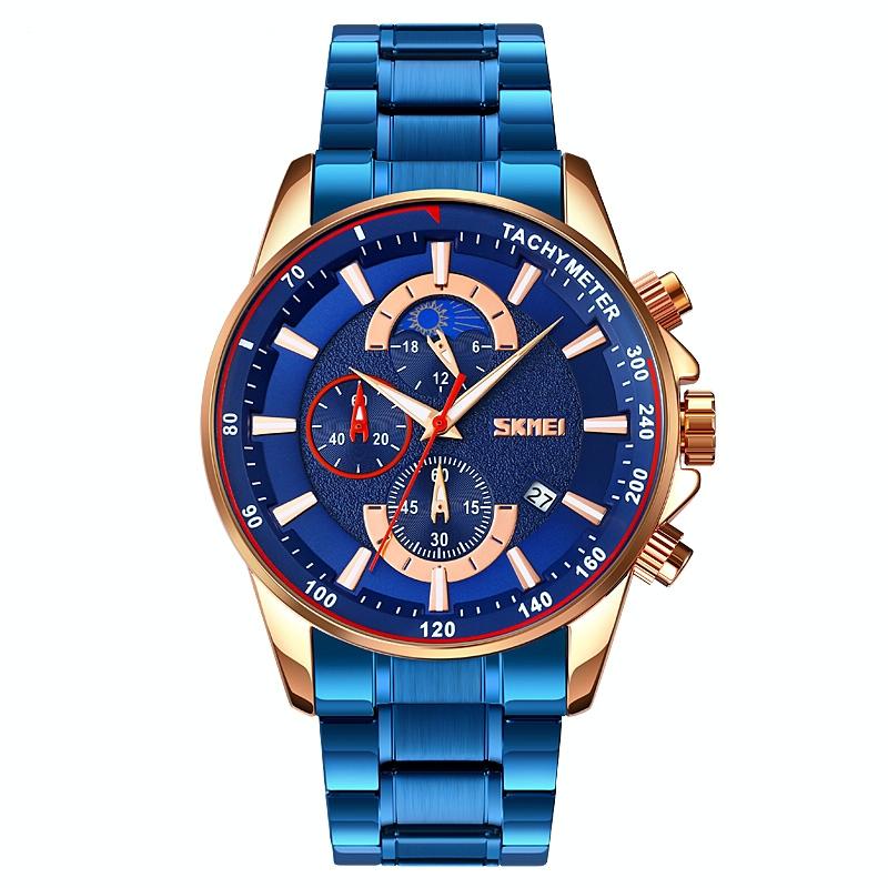 Stainless Steel Men Moonphase Watch with Date - Black 12