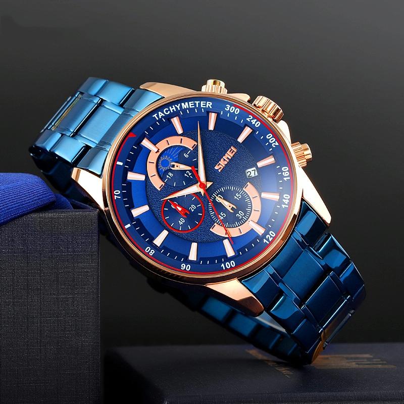 Stainless Steel Men Moonphase Watch with Date - Black 13