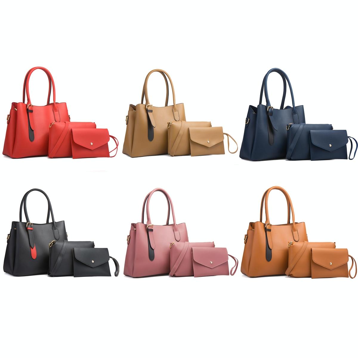 Large Capacity 3-in-1 Diagonal Handbags in Pink Pu Leather 3