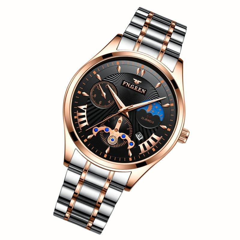 Men Luminous Casual Quartz Watch - 5606 - White Steel White Shell Black Surface 3