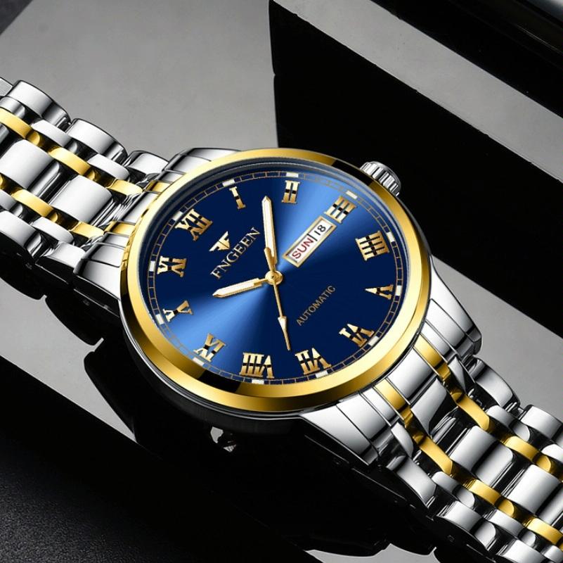 Men Luminous Quartz Watch with Roman Numeral Dial - Sporty Style - White Steel Black Surface 6