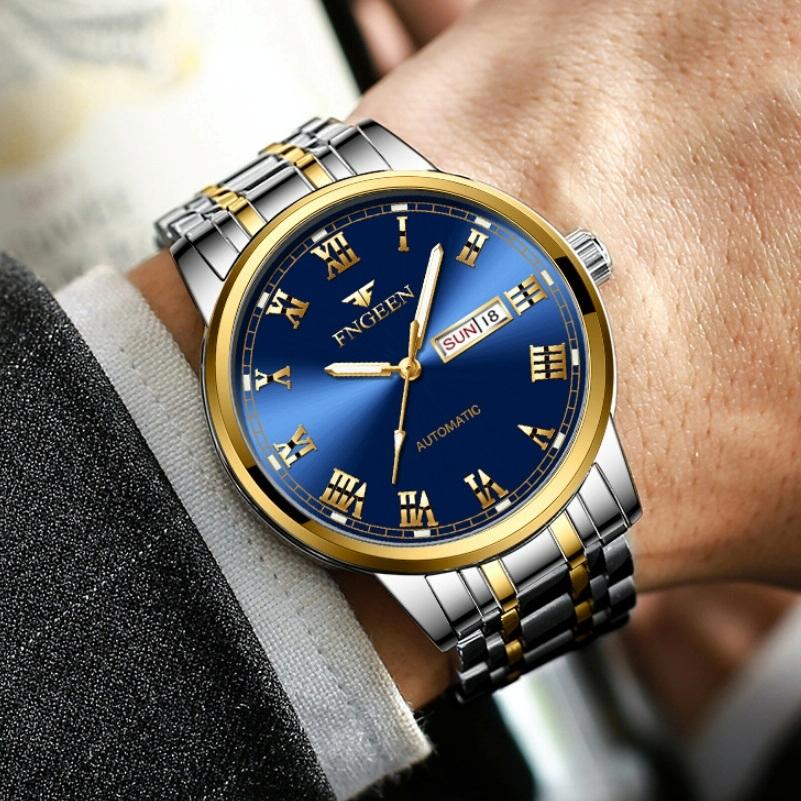 Men Luminous Quartz Watch with Roman Numeral Dial - Sporty Style - White Steel Black Surface 7