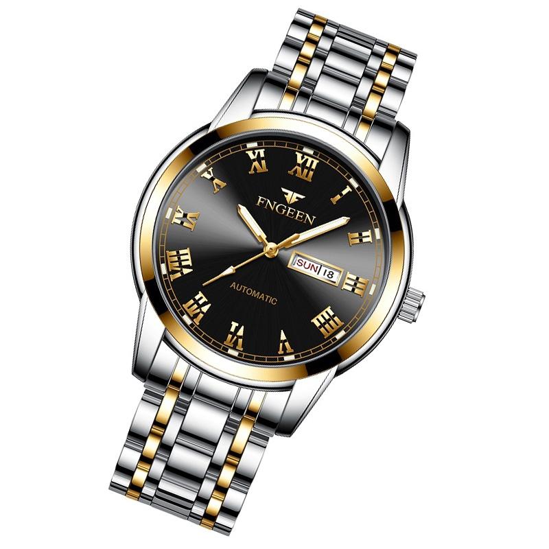 Men Luminous Quartz Watch with Roman Numeral Dial - Sporty Style - White Steel Black Surface 10