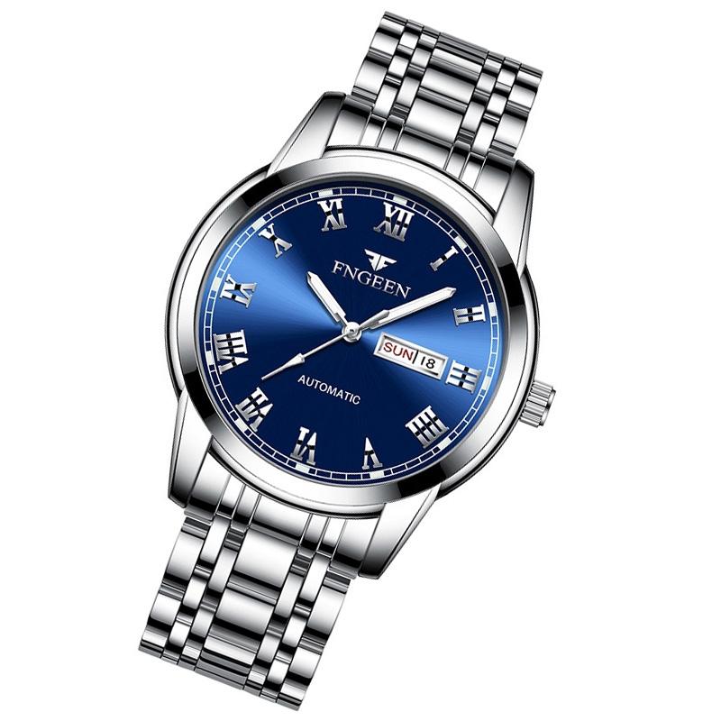 Men Luminous Quartz Watch with Roman Numeral Dial - Sporty Style - White Steel Black Surface 12