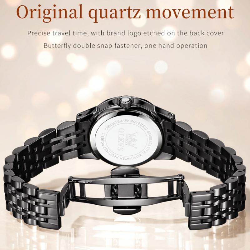 Waterproof Quartz Watch with Butterfly Buckle for Women - Black 6